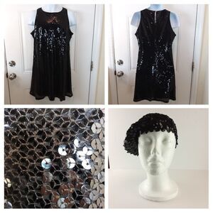 Tiana B. Black sequin sleeveless fully lined dress with matching beret